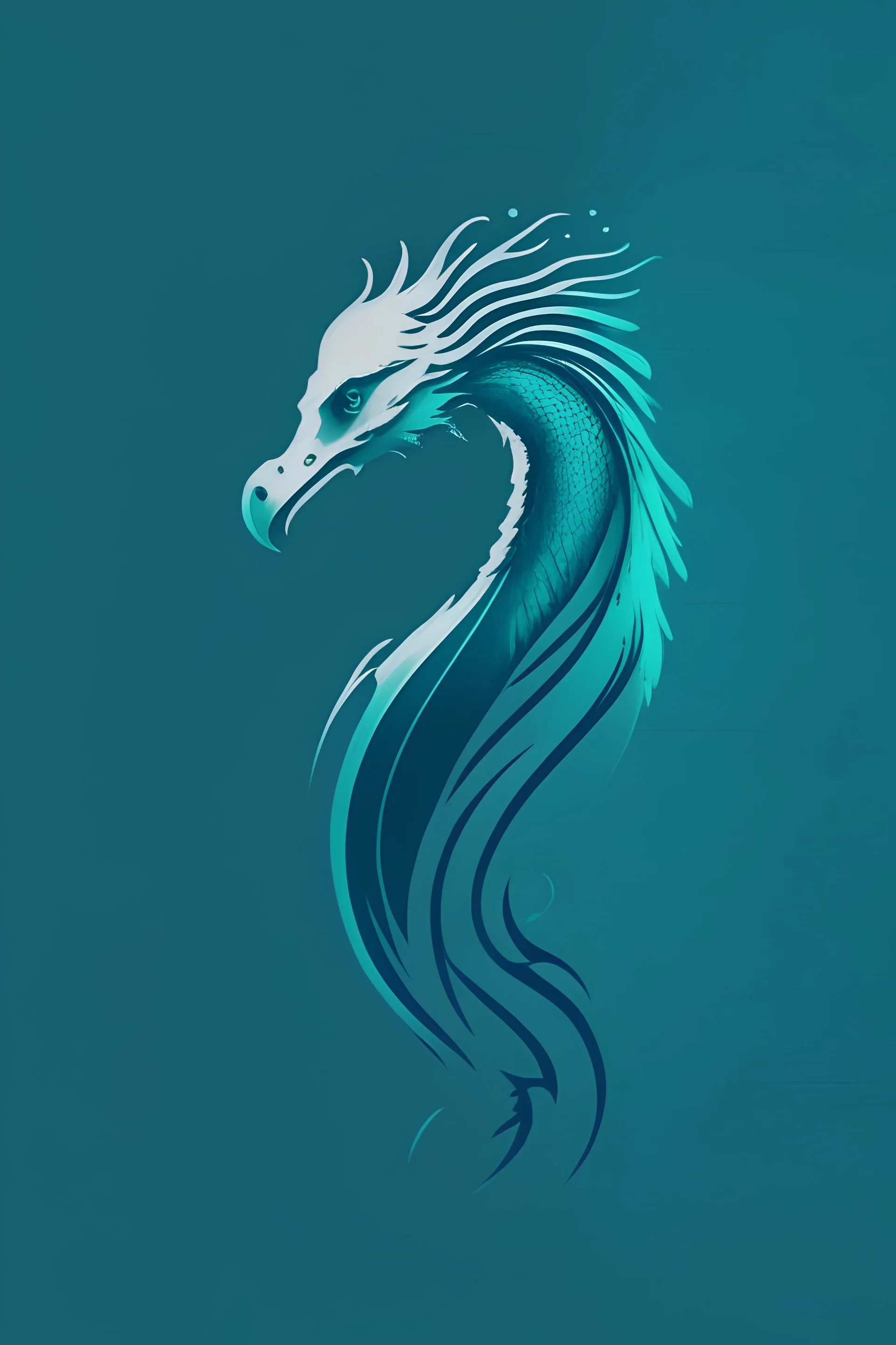 minimalist logo featuring an eagle facing a seahorse in gothic style and blue-green hues.