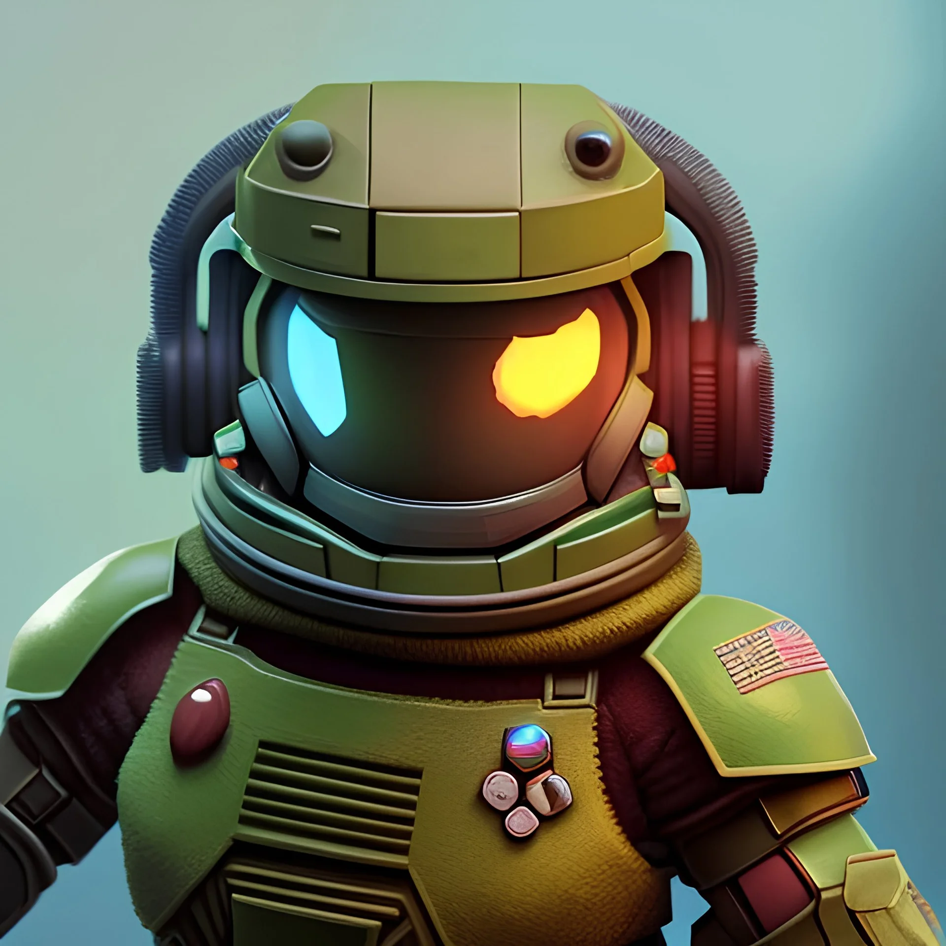 isometric clean art of super cute doomguy, soft lighting, soft pastel gradients, high definition, 3d icon clay render, blender 3d