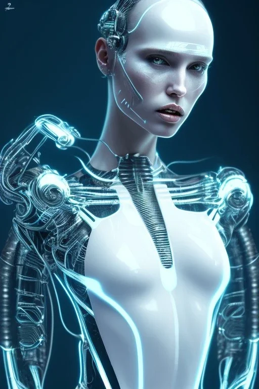 cyberpunk, white latex body, women, body portrai, open mouth, perfect skin, tron, cyborg , perfekt, real, dream, hr giger