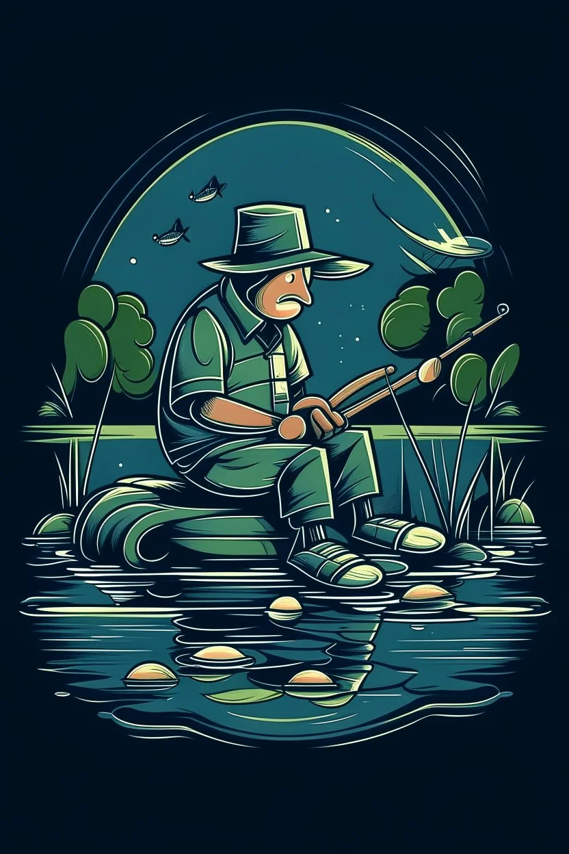 A ilustration I enjoy fishing. It is so relaxing., t-shirt design, no black ground, vector, 4k