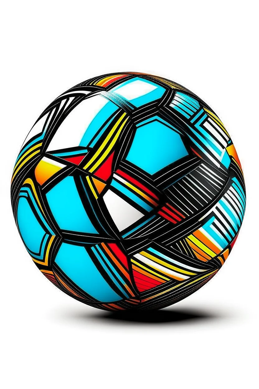 A classic leather football with bold, geometric patterns in contrasting colors. Style: Pop Art, Mood: Bold and Playful, Lighting: Bright studio lighting, T-shirt design graphic, vector, contour, white background.