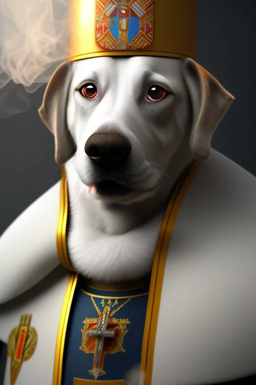 pope as a dog, volumetric smoke, 4k, trending art, depth of field, radiosity