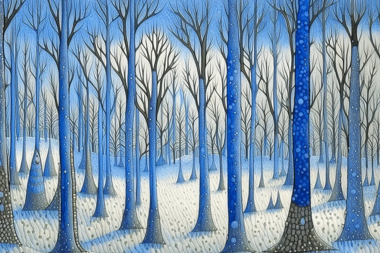 Winter trees elegant fantasy intricate art deco fantasy watercolor mystic Paul Klee Tim burton Yacek Yerka dee Nickerson snow winter cold season simple design