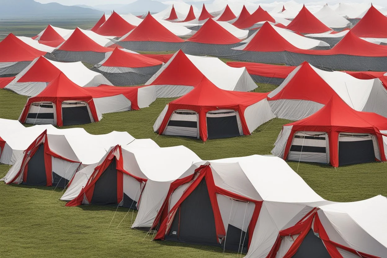 red tents in a plain