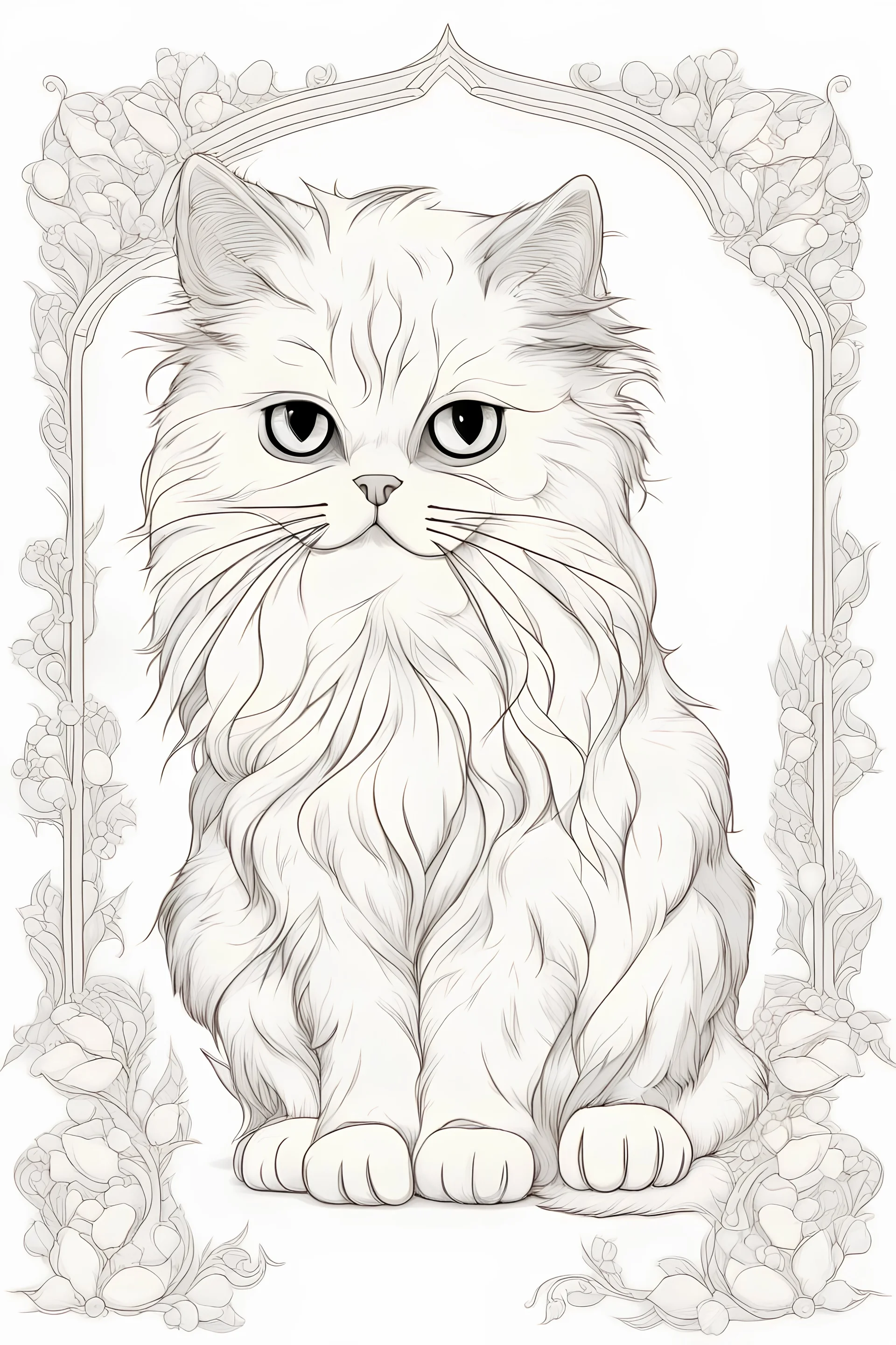 outline art for persian cat coloring pages, white background, Sketch style, only use outline, Mandala style, clean line art, white background, no shadows, and clear and well outlined