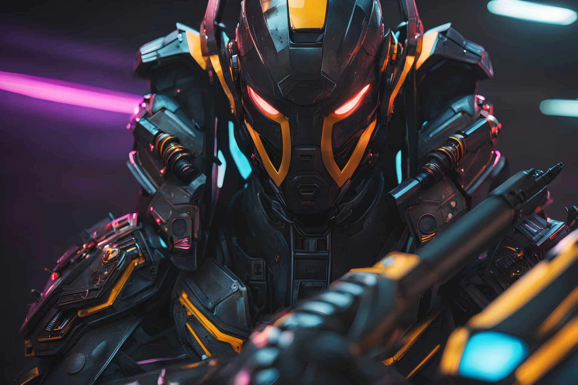 Cyber Machine in 4k realistic artstyle, ninja them, neon details, full body, apocalypse, intricate details, highly detailed, high details, detailed portrait, masterpiece,ultra detailed,best quality