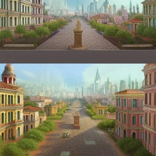 Skyline,Metropolis,Beaux Arts architecture,Vignola classicism+palladio+ colourful town+liveable street+detailed facades+tiles rooftops+green city,uphill road,trees on walkway,elegant avenue, biopunk+alphonse mucha, greg rutkowski,matte painting, cryengine, hyper detailed, felix kelly, fantasy art, seb mckinnon"