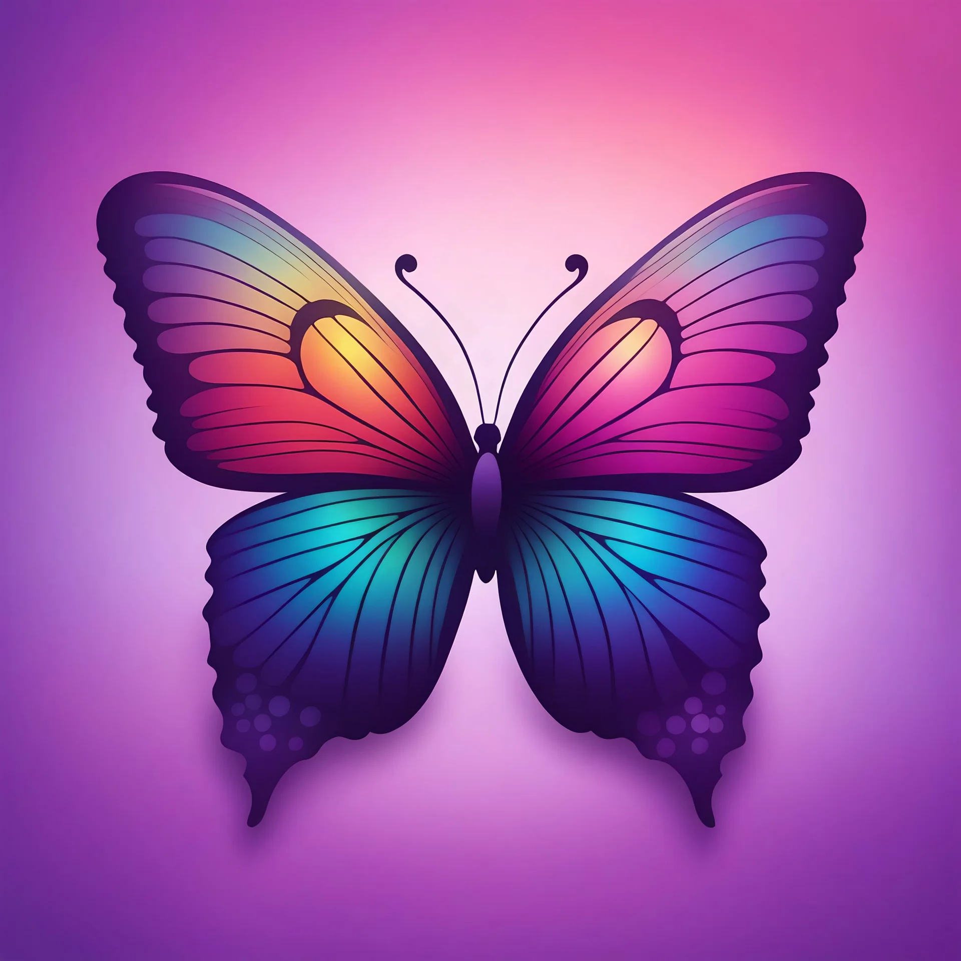 Create big multicoloured butterfly and gradient purple background