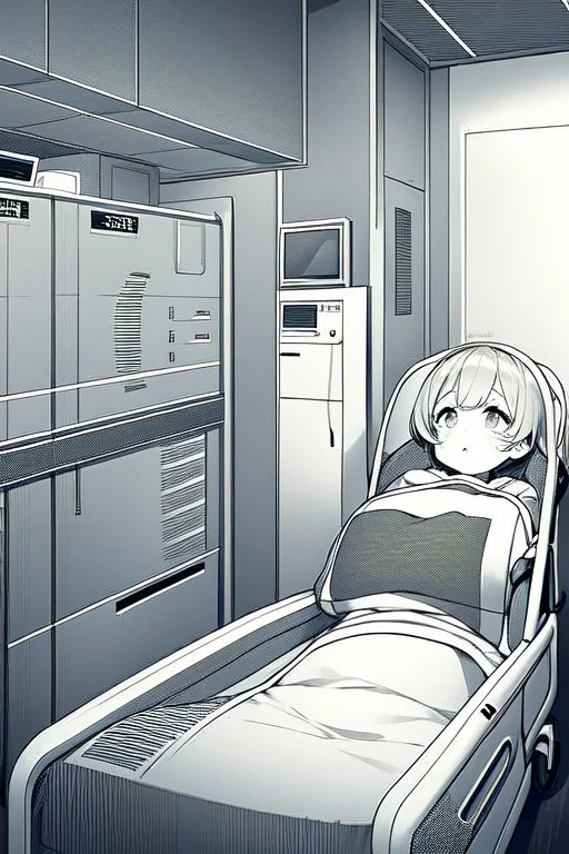 hospital patient room, greyscale