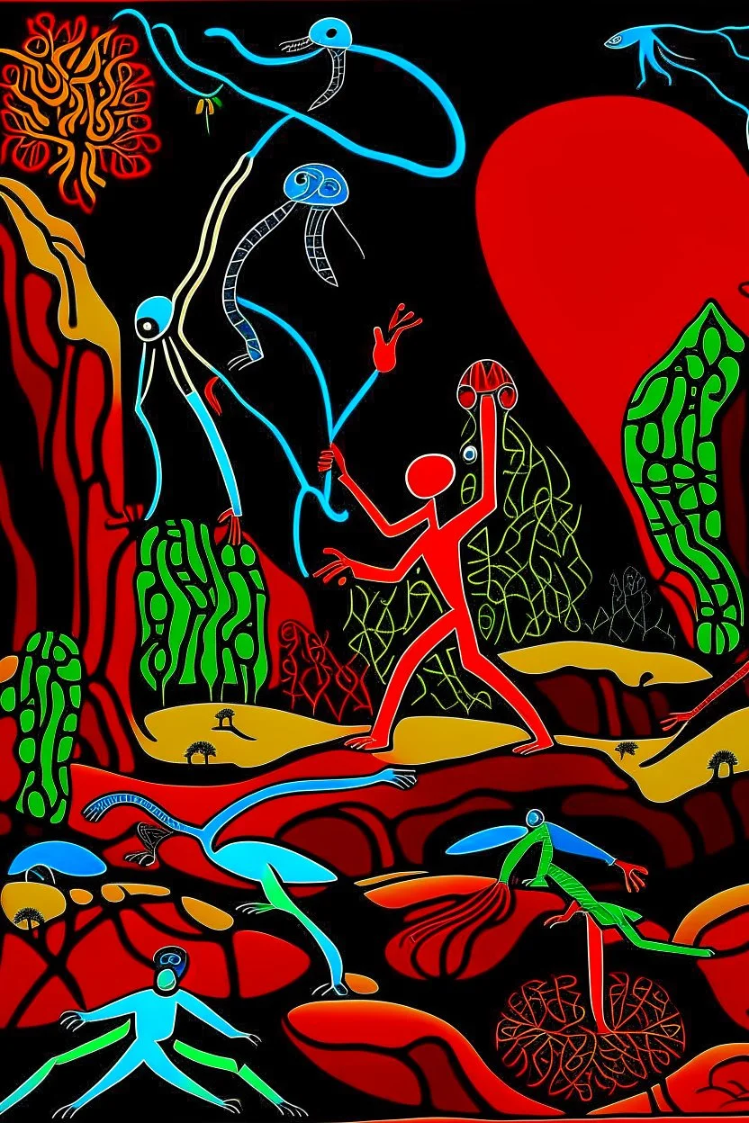 STICK MAN CAVE PAINTING in the style of Hiroshi Nagai