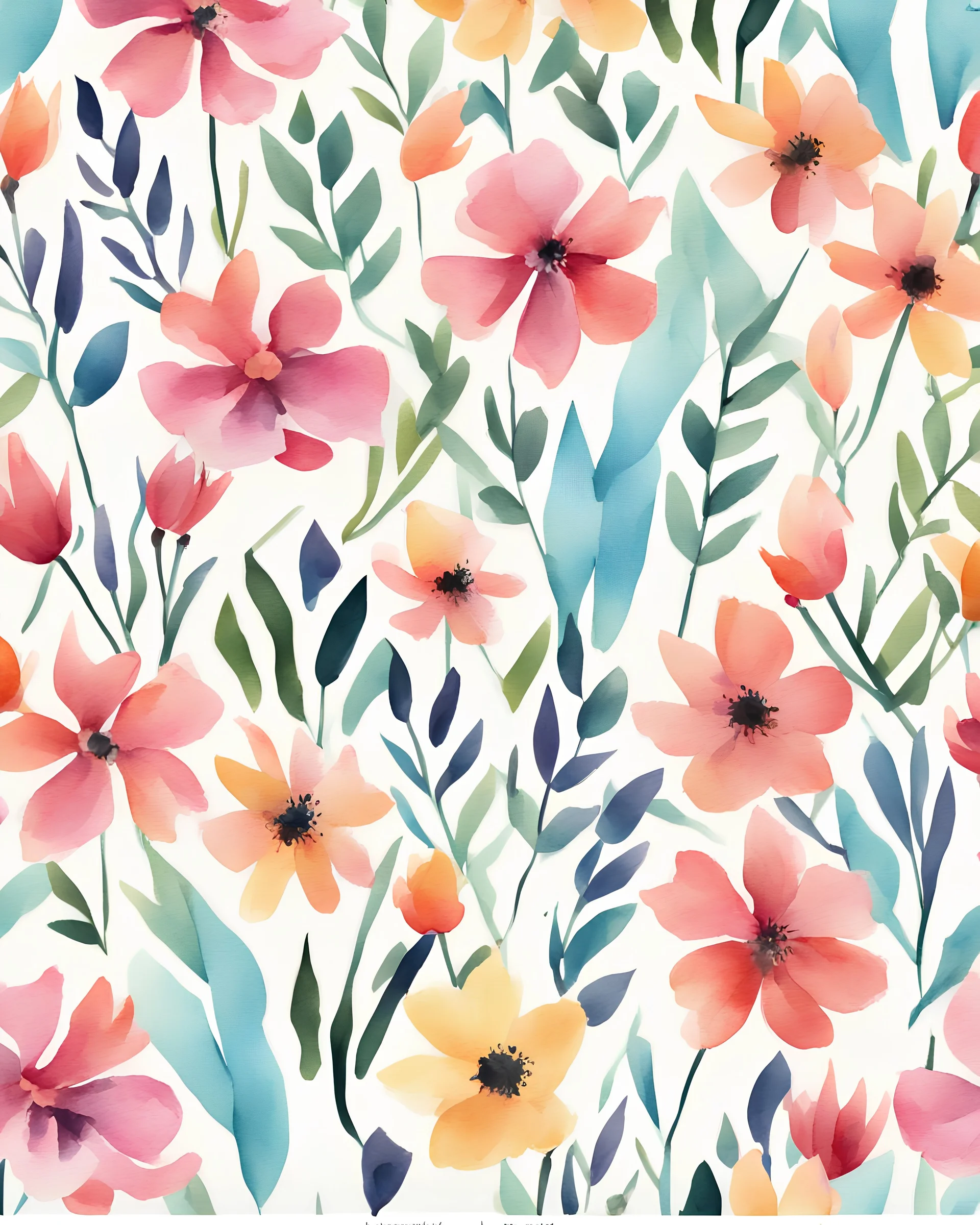 vector watercolor flower pattern, crisp vibrant