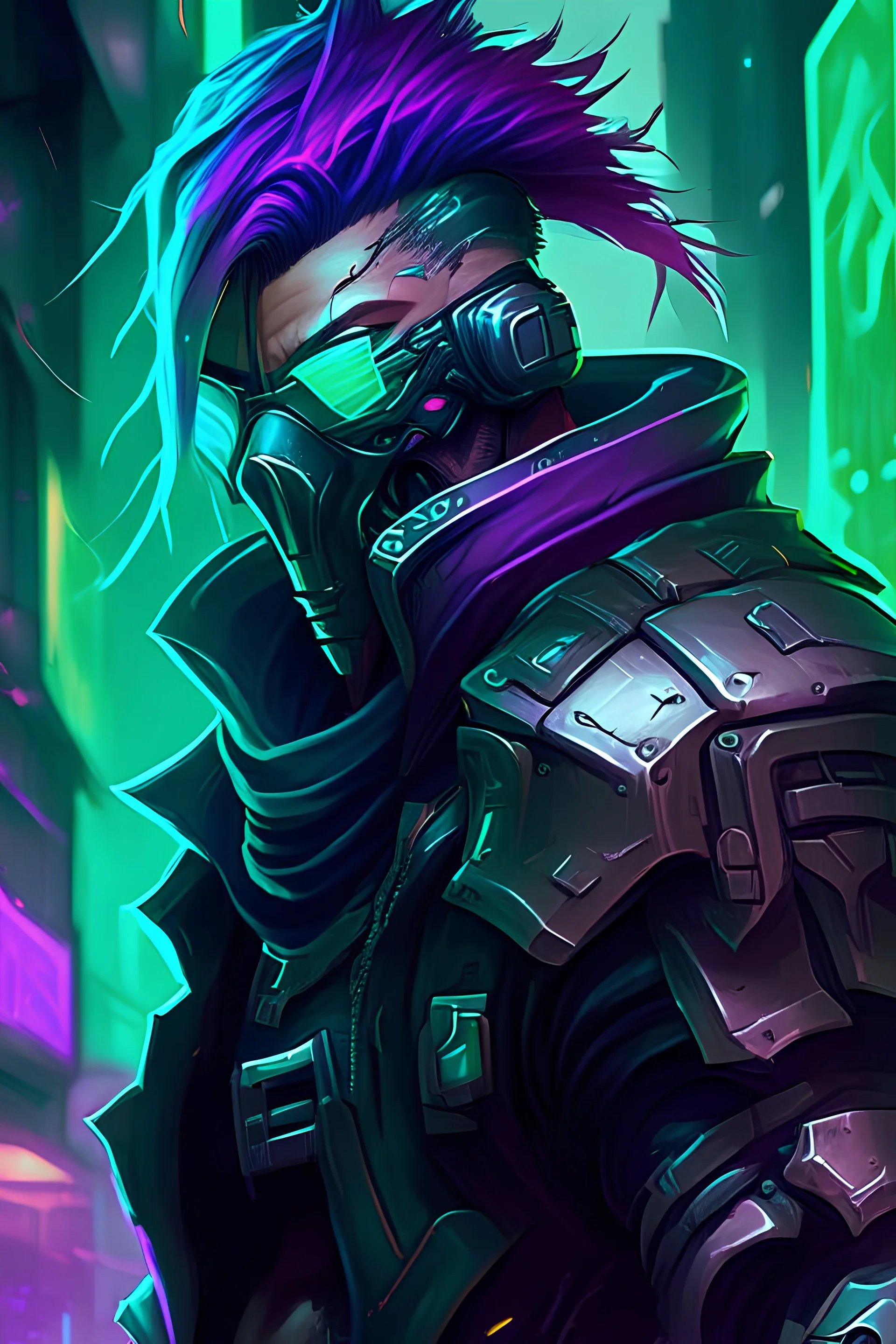 Shen from league of legends in cyberpunk style