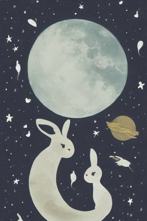 Two rabbits in the moon