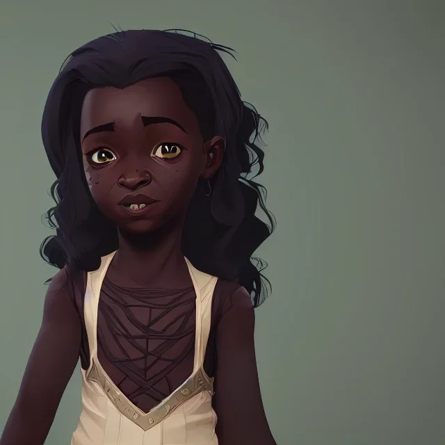 Portrait of a funny dark skinned toddler girl witch with black curly hair