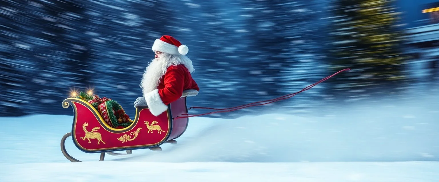 santa beast motion blur background in sleigh and snow storm