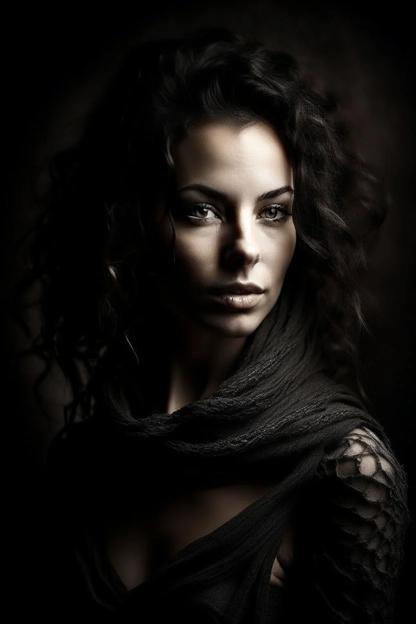 a beautiful woman, in the style of texture-rich layers, dark black and light black, the pictures generation, natural lighting, textural layers, celebrity image mashups, wavy --ar 9:16 --stylize 750 --v6