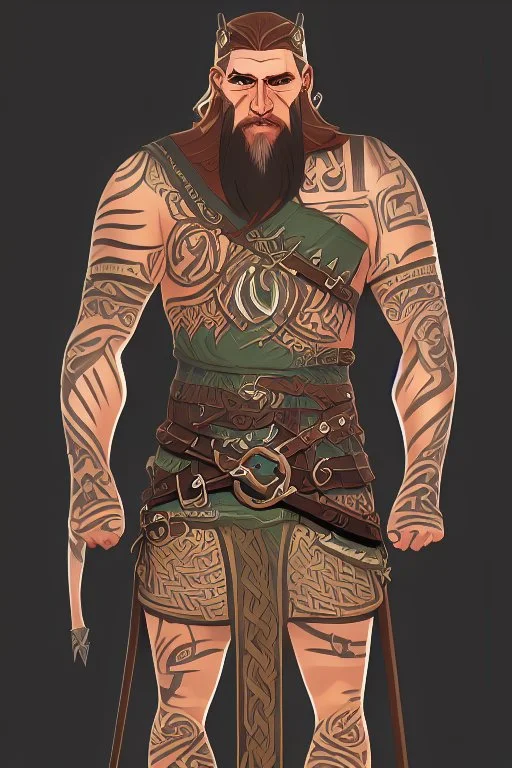 celtic viking warrior with tribal tattoos and cloak