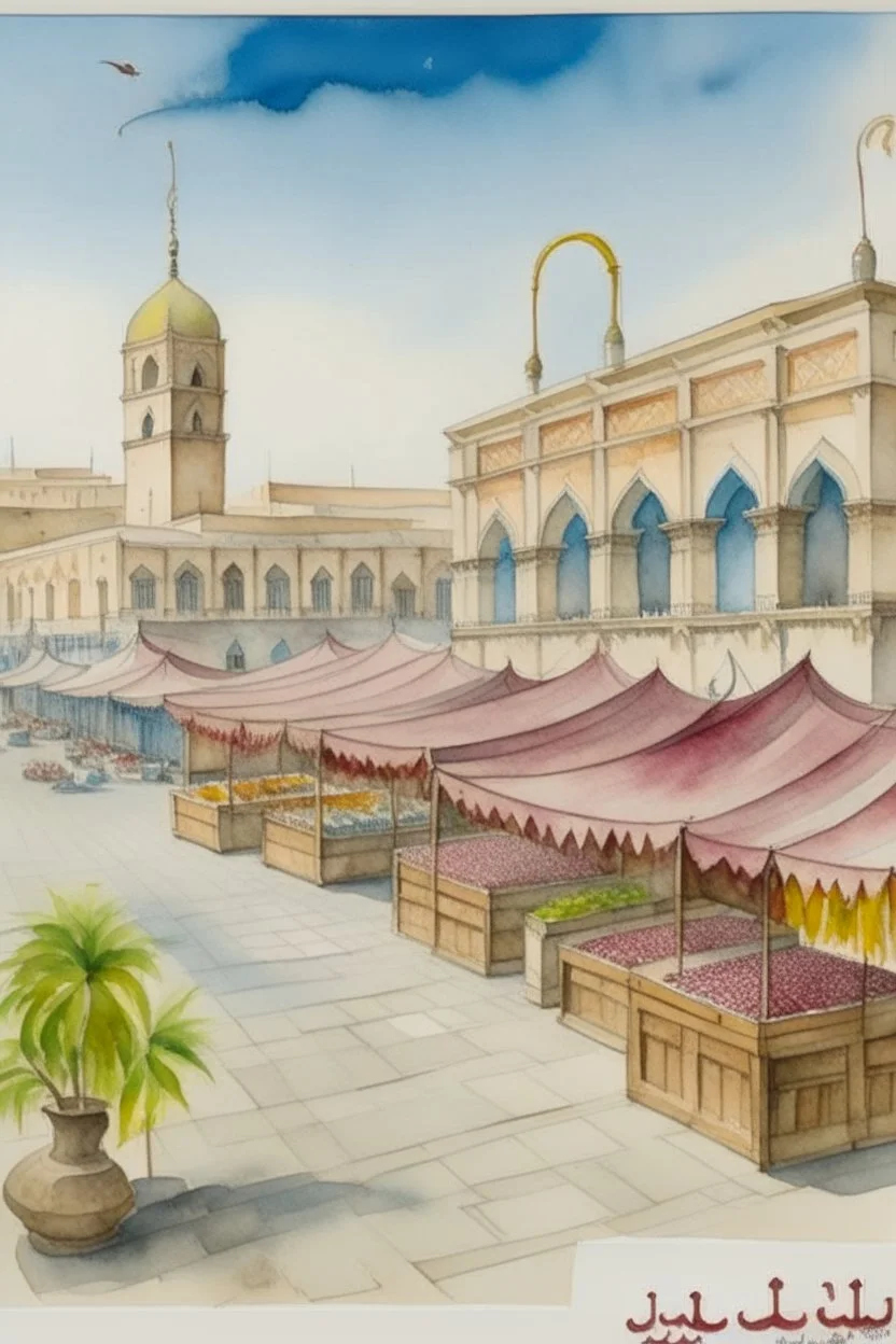 landscape for doha old market with water color