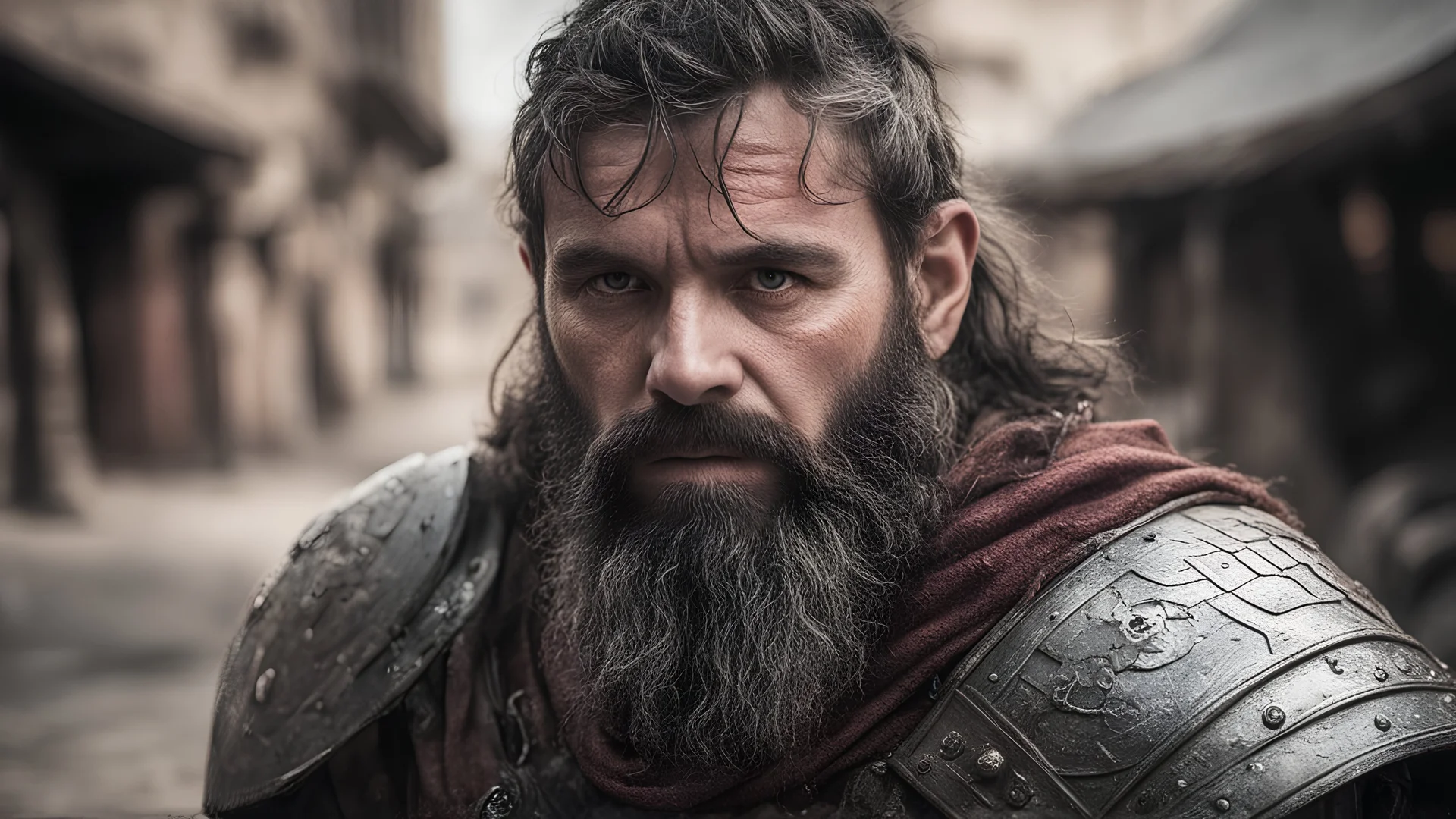 Photoreal gorgeous holy muscular rugged wounded bloodied confused stout young bearded dwarf master cleric with a bloody busted lip with ornate religious armor and hammer in a medieval desert town market place by lee jeffries, otherworldly creature, in the style of fantasy movies, shot on Hasselblad h6d-400c, zeiss prime lens, bokeh like f/0.8, tilt-shift lens 8k, high detail, smooth render, unreal engine 5, cinema 4d, HDR, dust effect, vivid colors