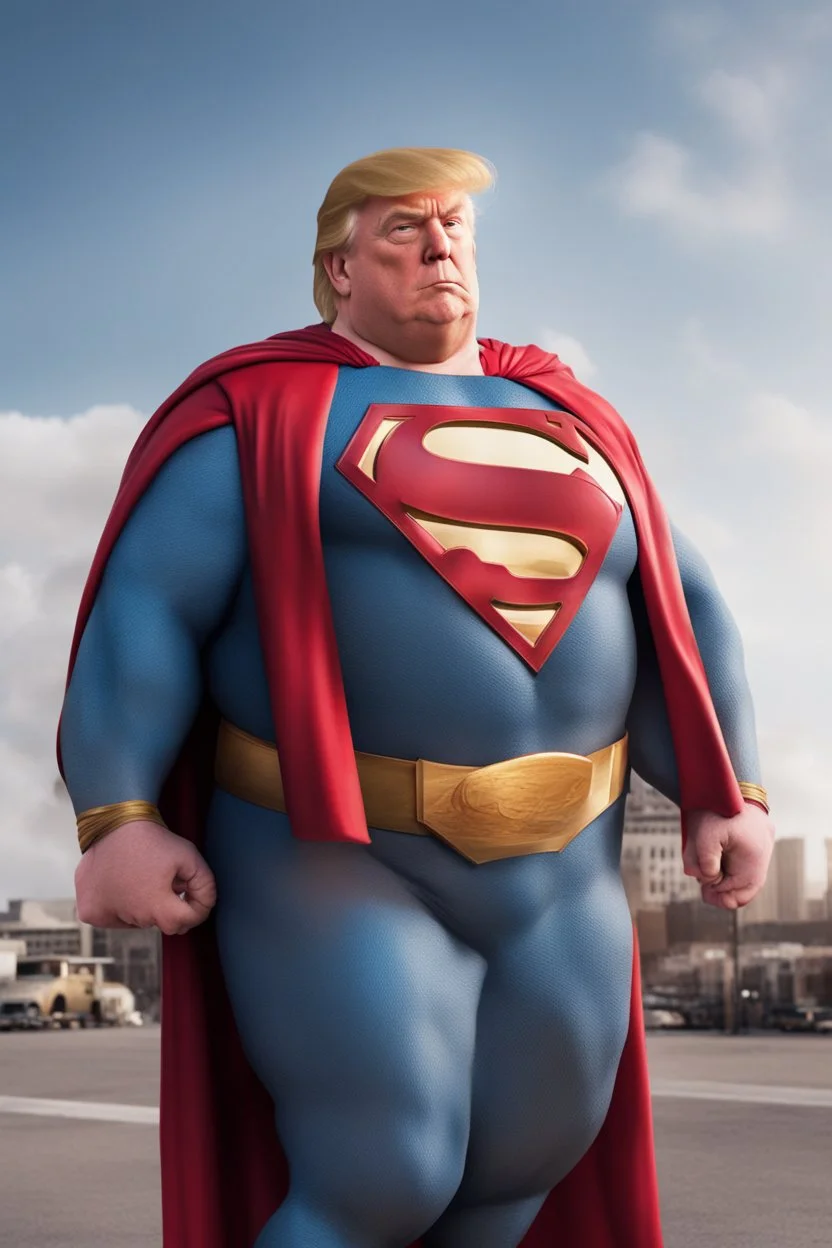 fat superman with donald trump's head