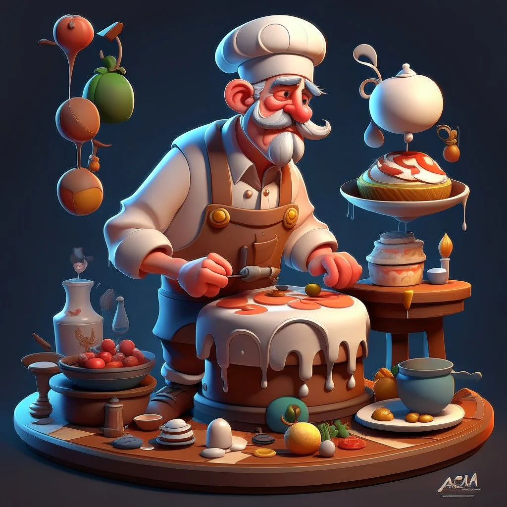 a cartoon character in his 30s confectioner , an ultrafine detailed painting by senior character artist, featured on polycount, sots art, artstation hd, 2d game art, behance hd