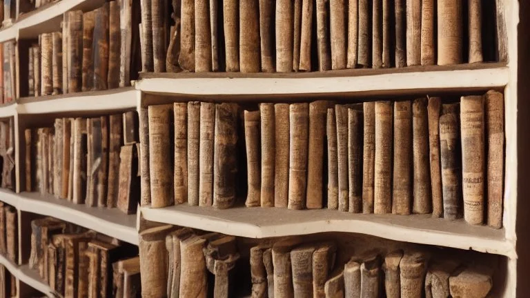 ancient scrolls on shelves