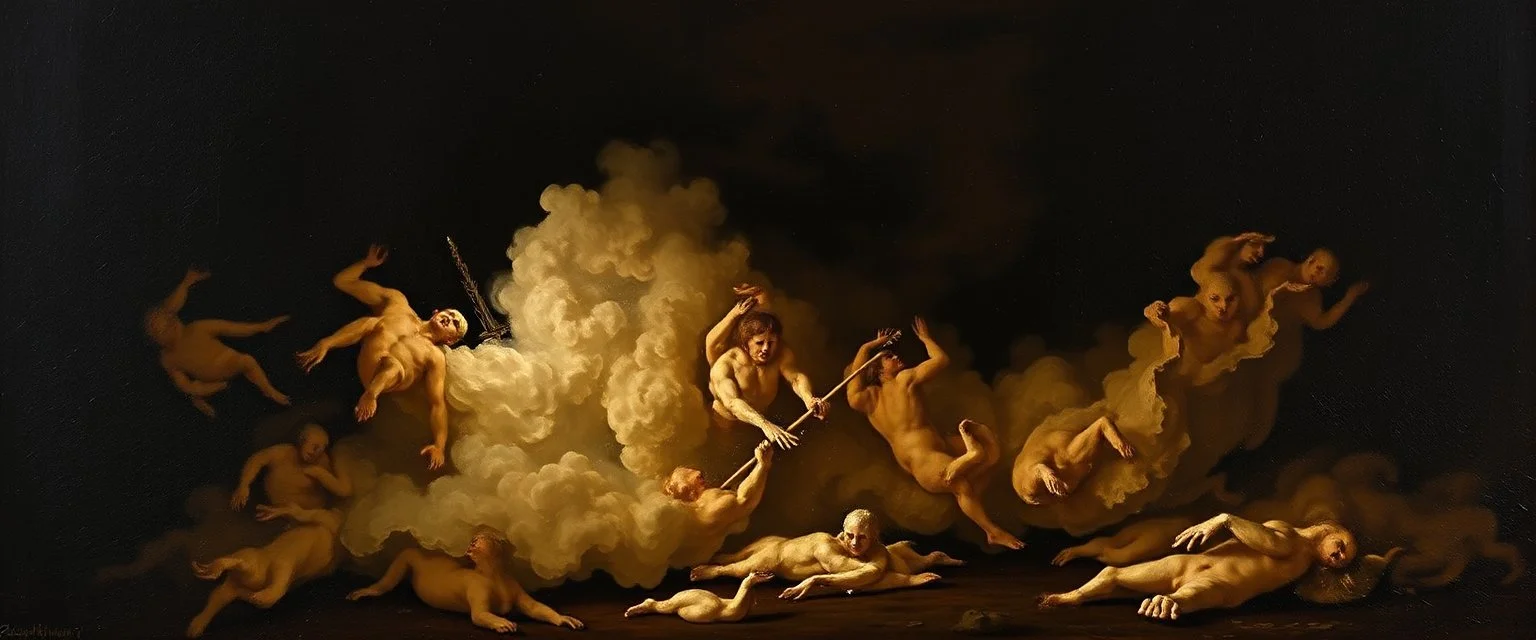 master oil painting by Rembrandt,My child, my Fool, my mirror in the deep, The truths you seek are yours alone to keep. I am but echo, shadow, whispered name— You are the one who plays the greater game. The gods of old still hunger in the void, But you, Klein Moretti, cannot be destroyed. Not wholly. Not while one soul calls you friend, Not while this story races toward its end.