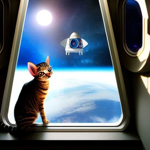 hyper-realistic astronaut looking at cat sitting inside spaceship window, 8k resolution, high-quality, fine-detail, detailed matte, intricate, 3D octane render, illustration, digital art, brian froud, howard lyon, anna dittman, greg rutowski,