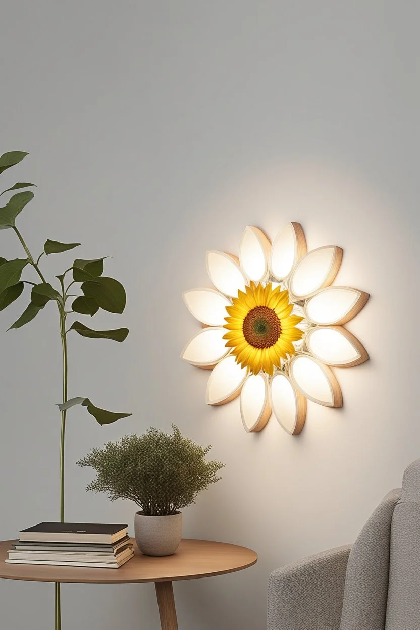 Wall lamp influence by sunflower , retro modern style design , full wood material finish