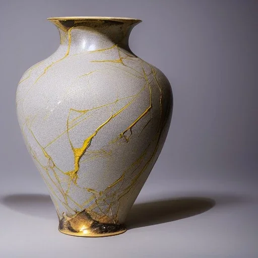 photo of a cracked ceramic vase repaired with gold, kintsugi, beautiful, cinematic, high detail,