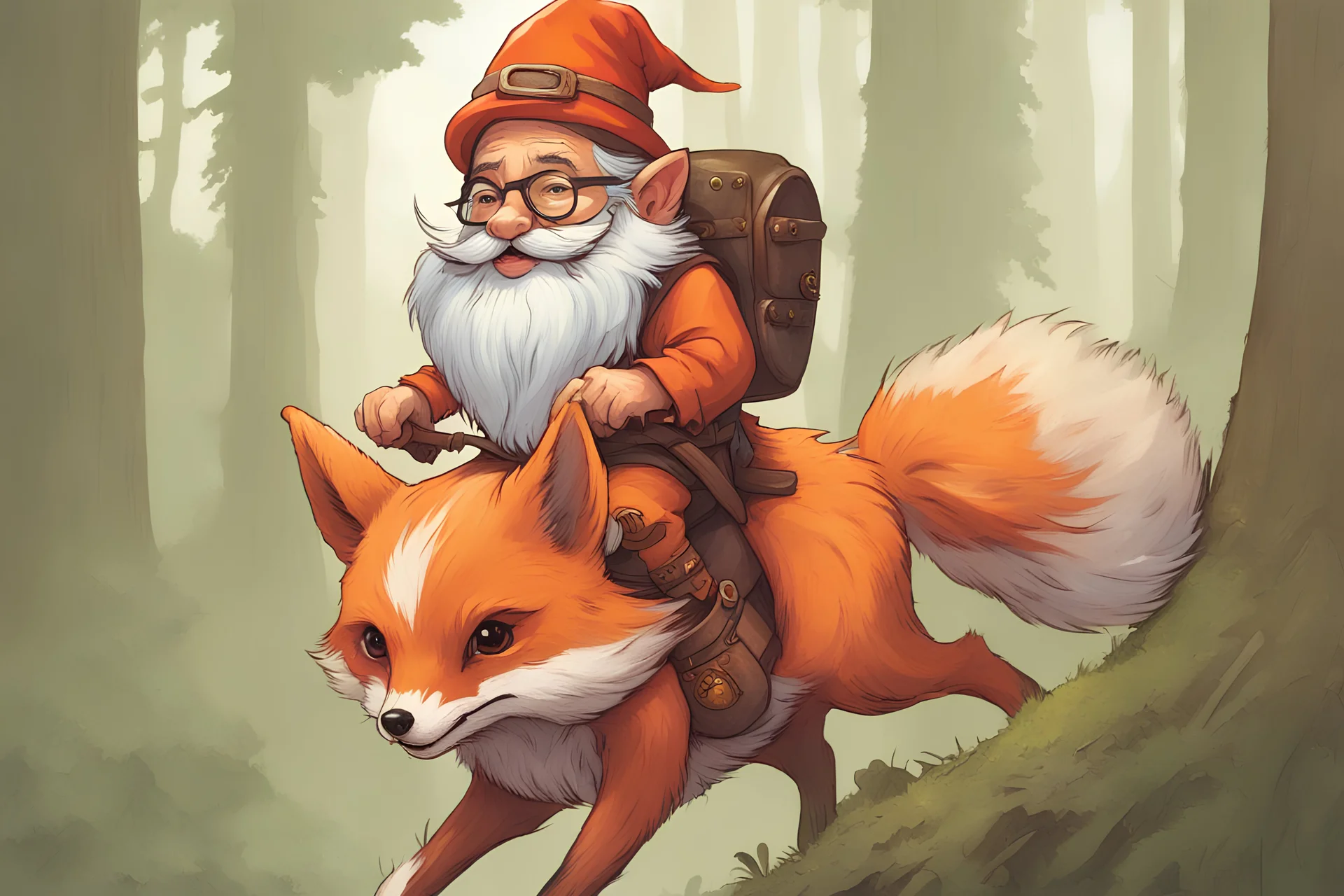d&d forest gnome wizard riding on a fox