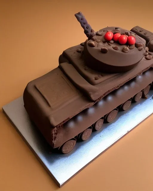 Tank model made of chocolate cake with Maltesers