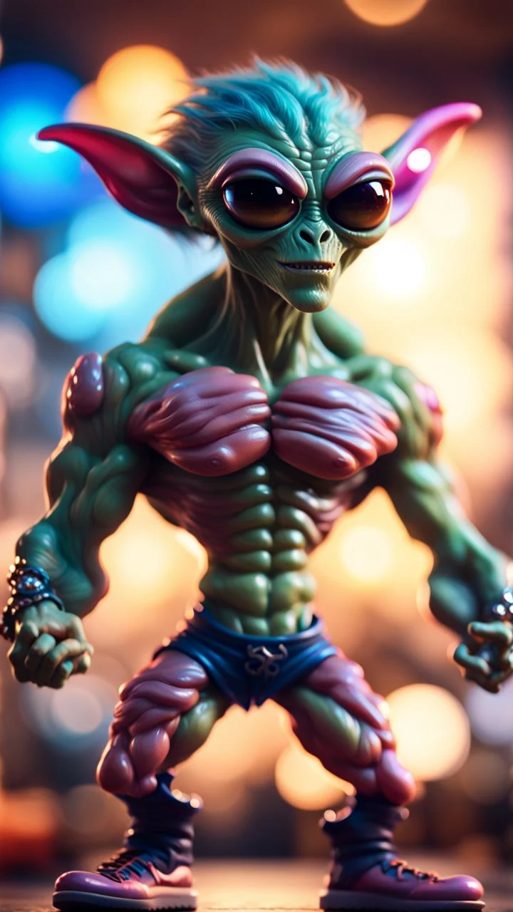 twisted rocker alien gremlin virgin pimp snatcher flexing muscles in heaven,bokeh like f/0.8, tilt-shift lens 8k, high detail, smooth render, down-light, unreal engine, prize winning