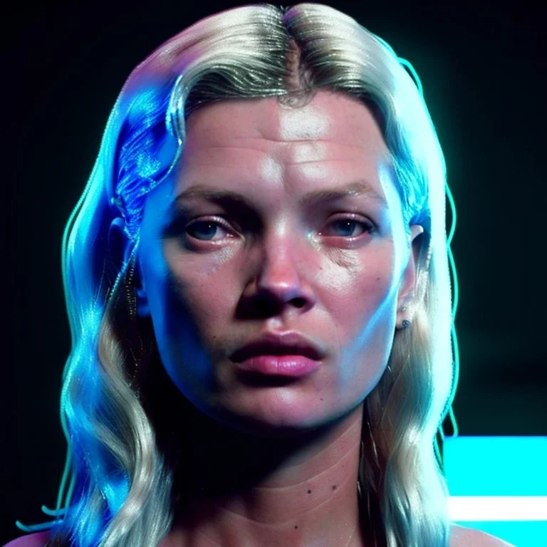 young kate moss, blonde replicant woman, blade runner style, rain, fog, neon ambient, gradient color, clean skin, circuits, latex coat, cyber punk, neon, tubes, portrait, studio photo, unreal engine 5, smooth color, 16 bit, god lights, ray tracing, RTX, lumen lighting, ultra deatail, volumetric lighting, 3d, finely drawn, hd.