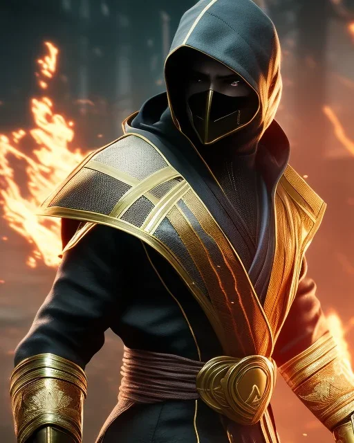 Scorpion, mask cover whole face and hood , mortal kombat 11, highly detailed, hyper-detailed, beautifully color-coded, insane details, intricate details, beautifully color graded, Cinematic, Color Grading, Editorial Photography, Depth of Field, DOF, Tilt Blur, White Balance, 32k, Super-Resolution, Megapixel, ProPhoto RGB, VR, Half rear Lighting, Backlight, non photorealistic rendering