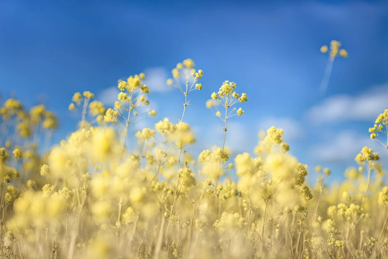 bottom is detailed canola, top is sky, photography,