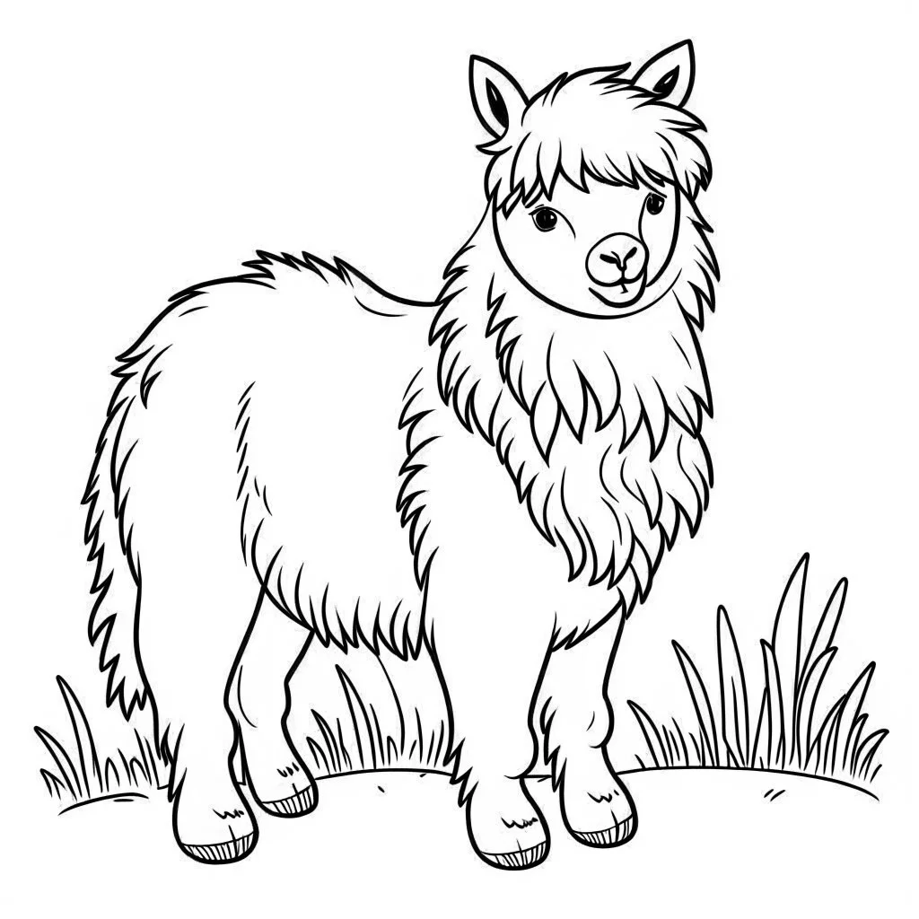 coloring page, simple alpaca with black and bold lines