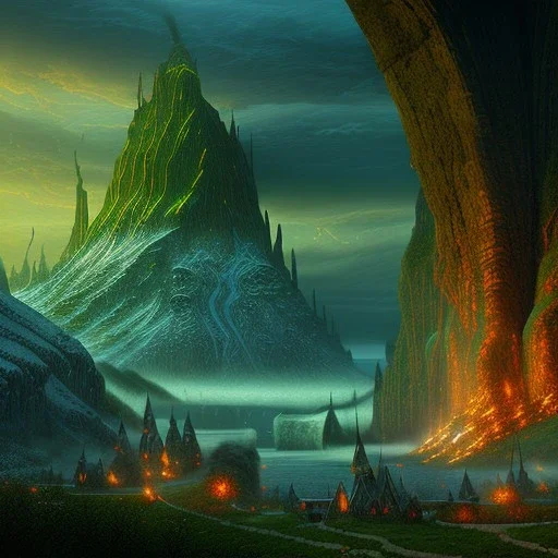 Epic Drawing of mordor scenery with nazguls of The Hobbit estilo Van Gogh 4k