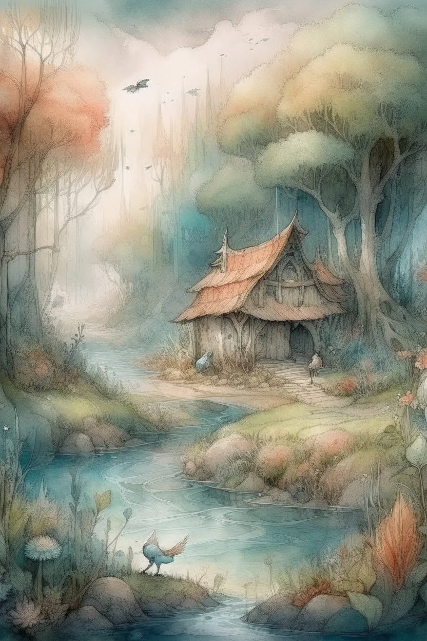 The place where the Dream and its followers live. Watercolor, fine drawing, beautiful foret, pixel graphics, lots of details, pastel aqua colors, delicate sensuality, realistic, high quality, work of art, hyperdetalization, professional, filigree, hazy haze, hyperrealism, professional, transparent, delicate pastel tones, back lighting, contrast, fantastic, nature+space, Milky Way, fabulous, unreal, translucent, glowing