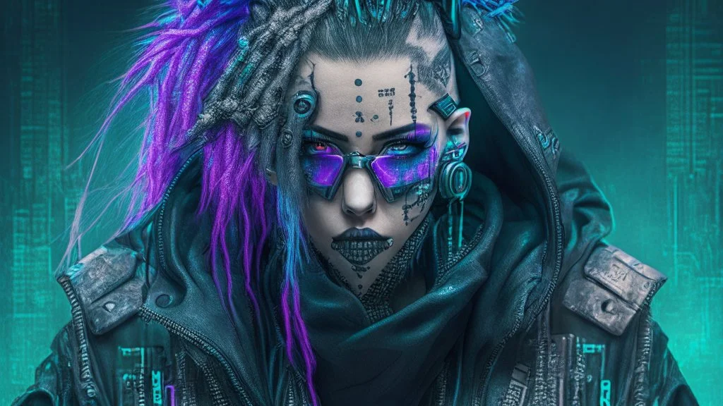 portrait of a hacker cyber punk goth character