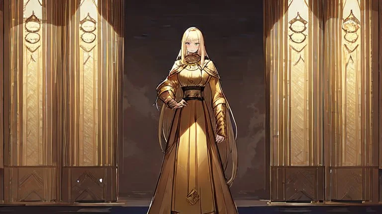 A woman who had green eyes and long blond hair that she wore in elaborate coiffures. Being known as someone at the height of fashion, prior to her disappearance, she favored wearing green and golden outfits to match her physical features.