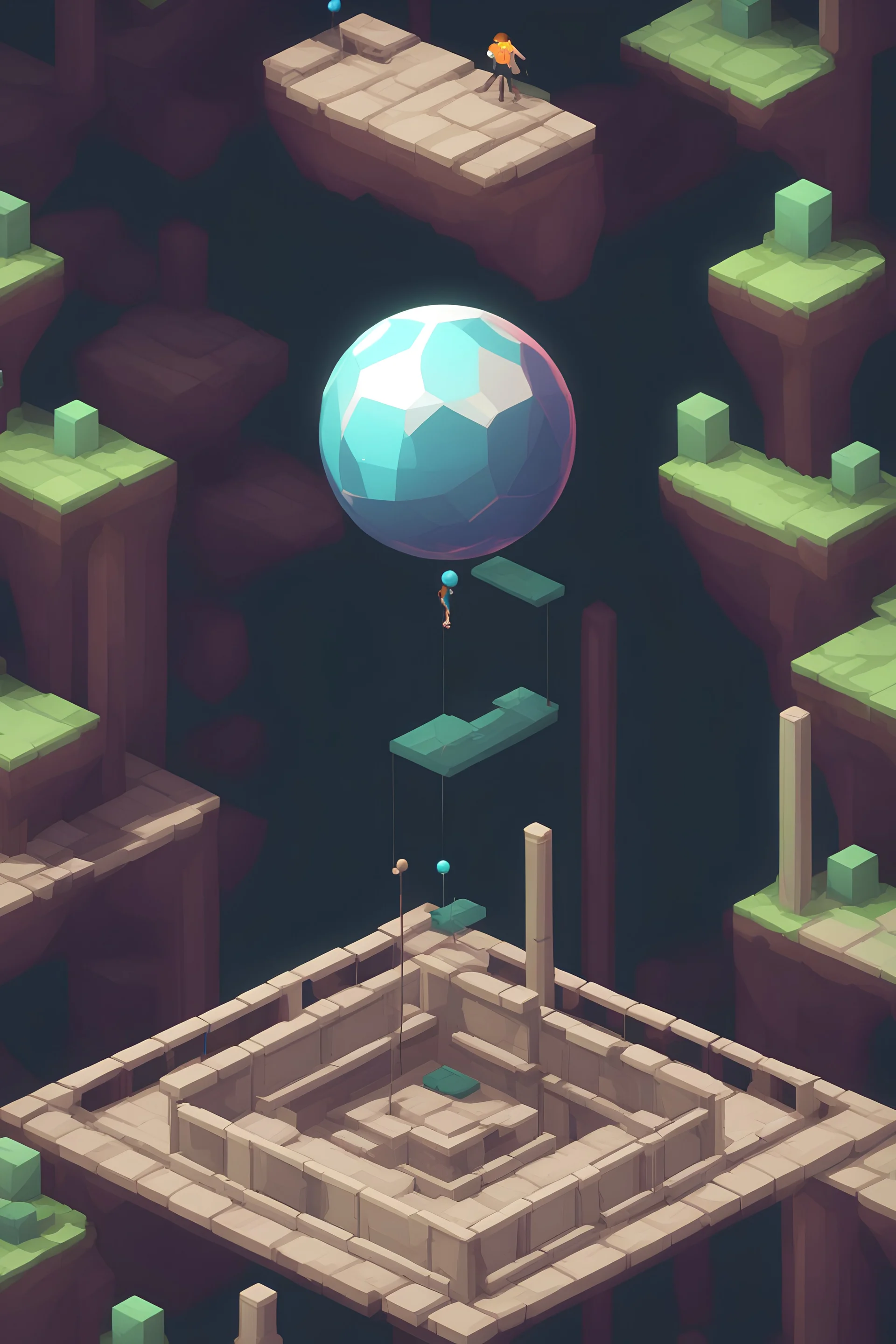 Screenshot of isometric indie platforming game where you control a sphere that bounces on pillars