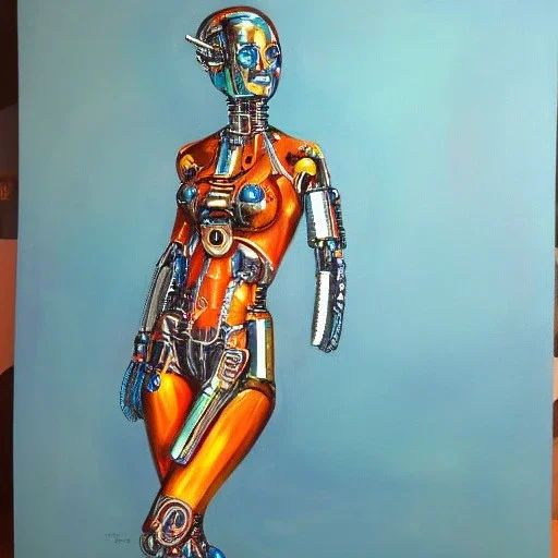 Full body portrait, painting, medium shot lady Cybernetic