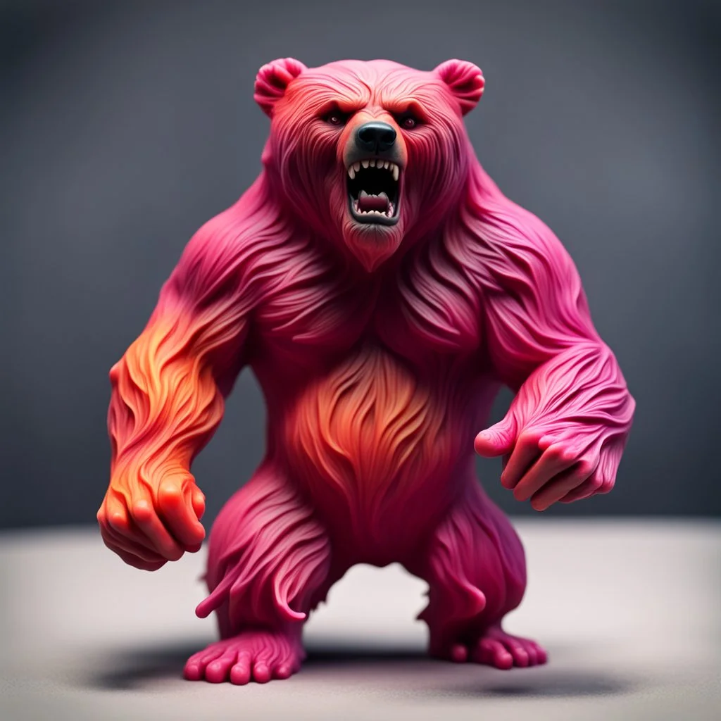 a gruesome wild angry brutal bear, 3D putty, playdough