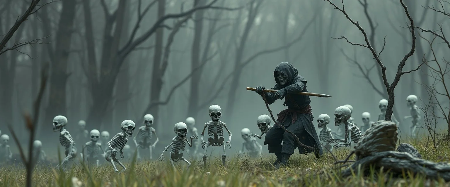 ninja necromancer in the wild, raising skeleton babies