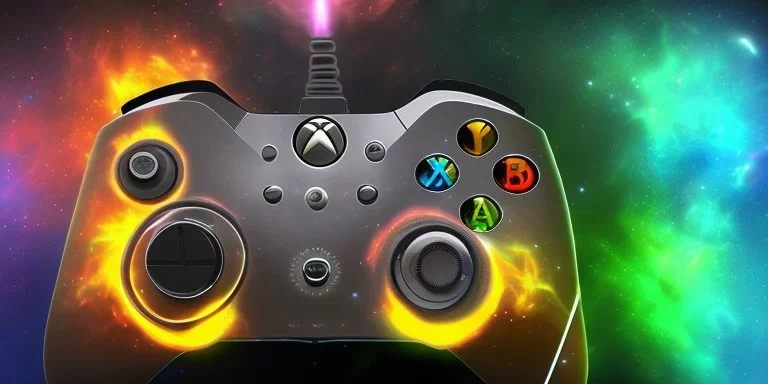 shiney xbox controller odd design. nebula backround