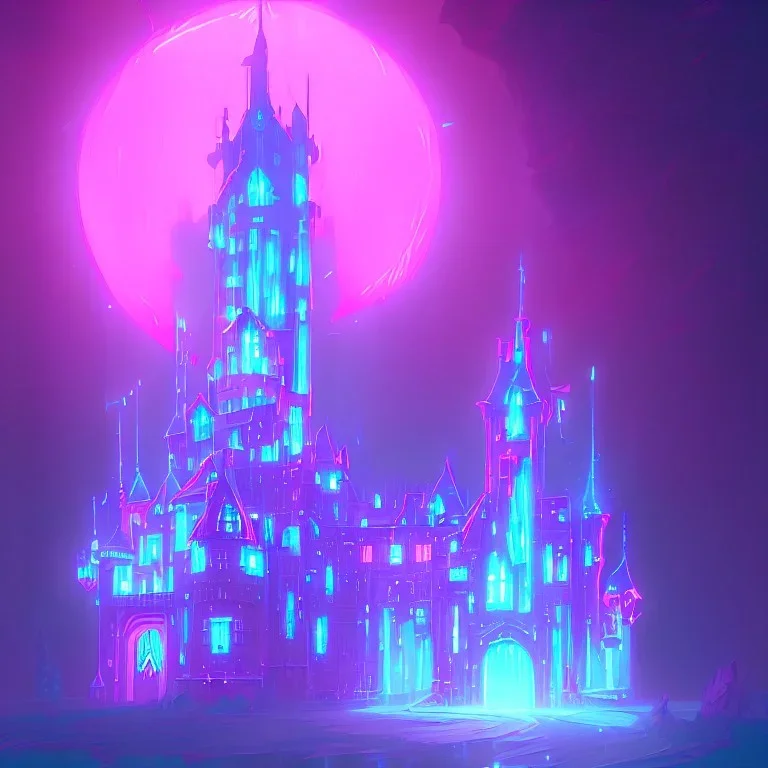 luminous pink, blue, sparkle castle