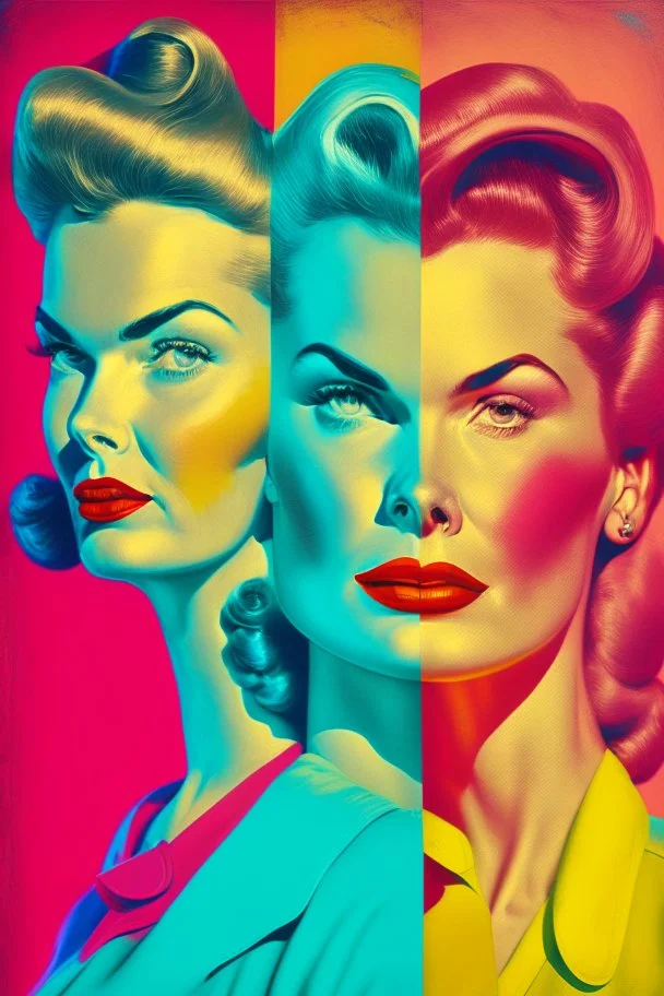 Strong women portrait from the 50s feminism bright colors