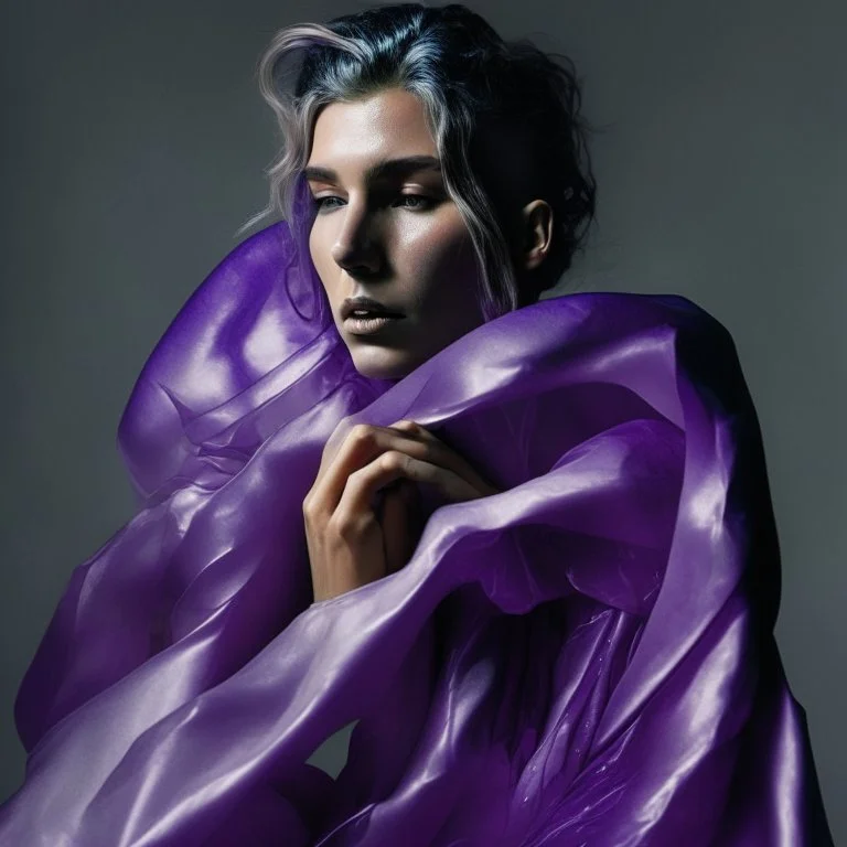 wearing a purple translucent cloth