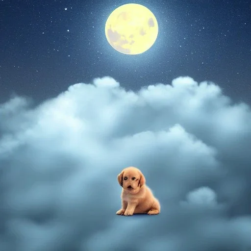 puppy sleep on the cloud in the moonlight